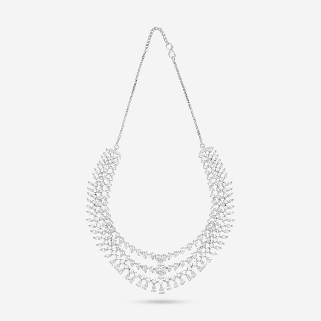 Kushal'S Fashion Jewellery White Rhodium-Plated Party Zircon Jewellery Set -445030 : 445030