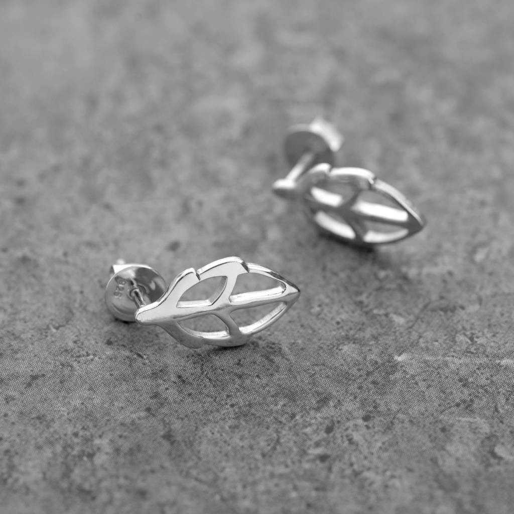 925 Silver Leaf Cage Stud Earrings | Abstract Geometric Minimalist Jewelry Gift : SE_000749