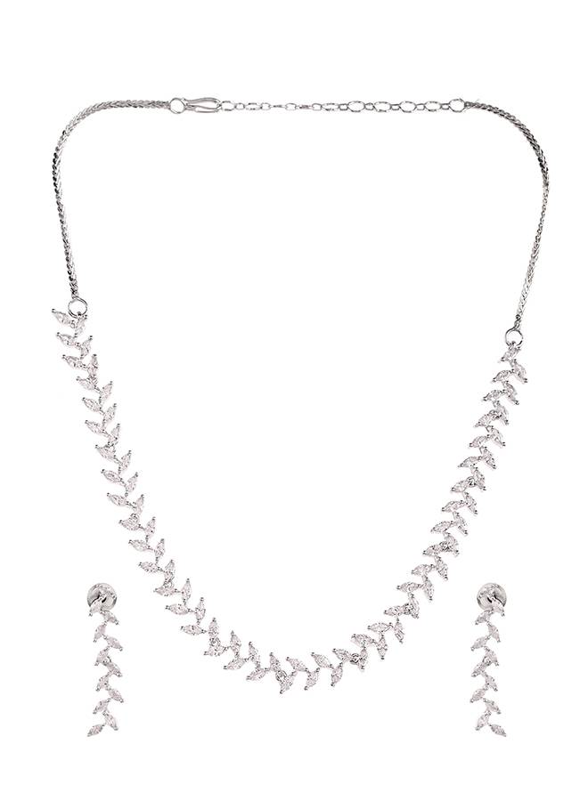 Marquise Cut Cz Adorned Brass Silver Plated Jewellery Set : 8905124464955