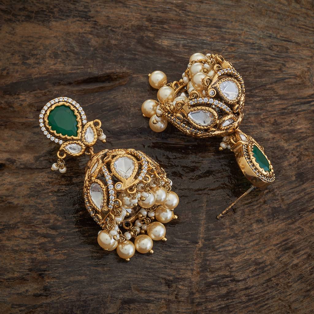 Kushal'S Fashion Jewellery Green Victorian Plated Bridesmaid Kundan Earring-173006 : 415246