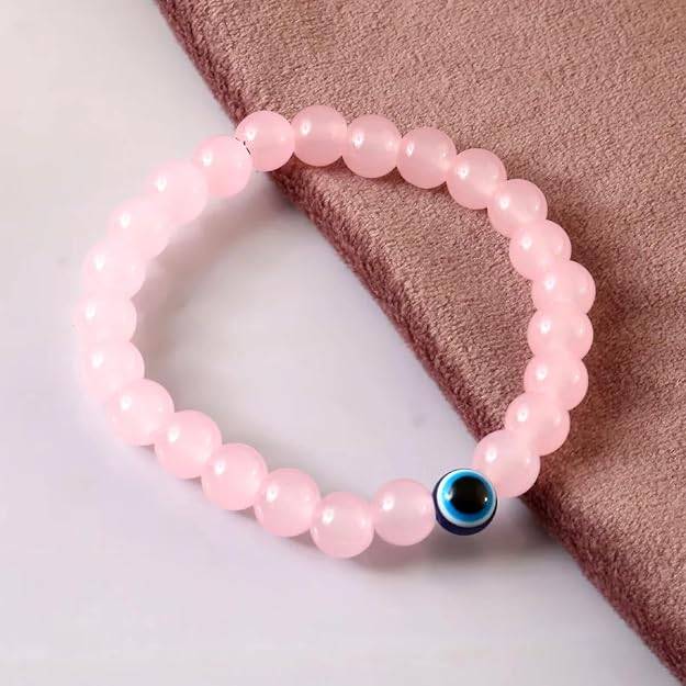 Gehena By Estele Charming Pink Evil Eye Bracelet For Men & Women: Stylish & Protective Pink Beaded Bracelet F : OSAK007-IRPNBR