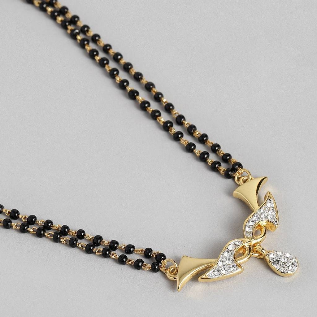 Estele Gold & Rhodium Plated Wave Drop Mangalsutra Necklace Set With Austrian Crystals For Women : EMS15010090NK