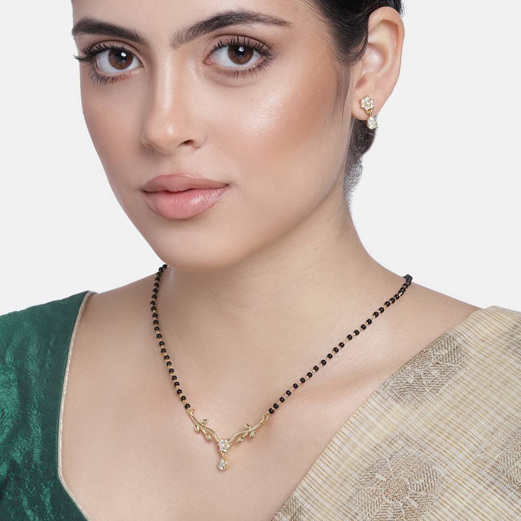 Estele Gold Plated Flower Drop Mangalsutra Necklace Set For Women : EMS13080022NKER