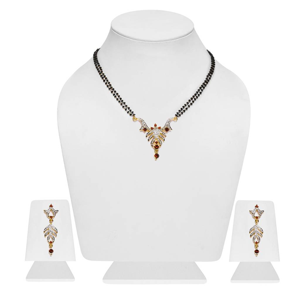 Estele Gold Plated Leafy Designer Mangalsutra Set With Austrian Crystals For Women : EMS14080077NKER