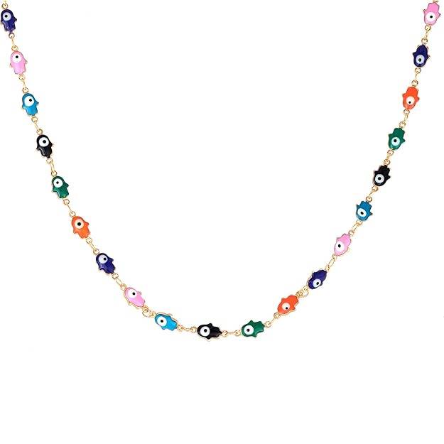 Fashion Jewelry Colorful Hand Symbol Necklace For Women: Gold Plated Multi-Color Hand Shape Evil Eye Neck : OSAK006-IGMCCHAIN