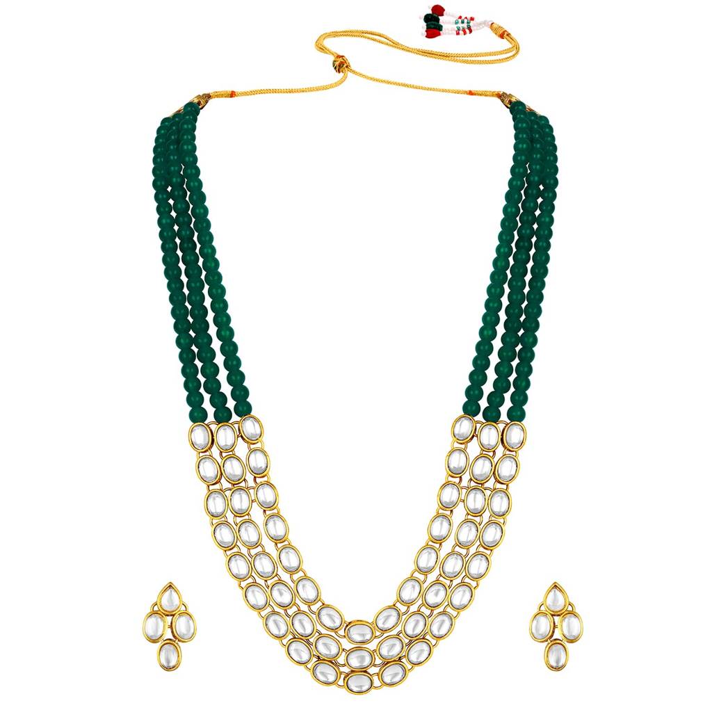 Gold Plated Traditional Kundan Long Necklace Jewellery Set With Earring Gift For Women Girls-Pf26N1171 : PF26N1171G