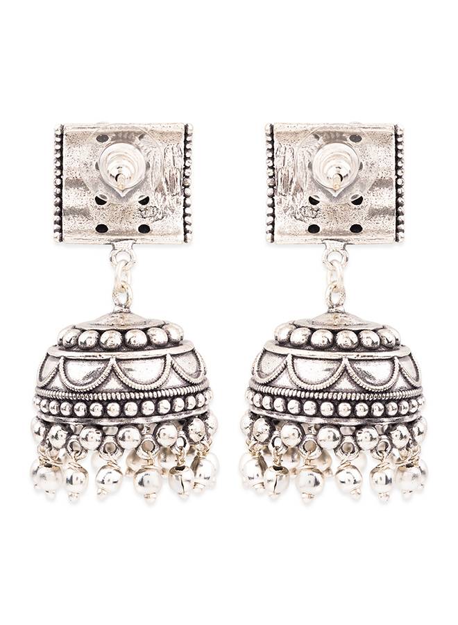 Rava Ball Silver Oxidized Jhumka Earrings-Vmjai43287 : 8905124136074