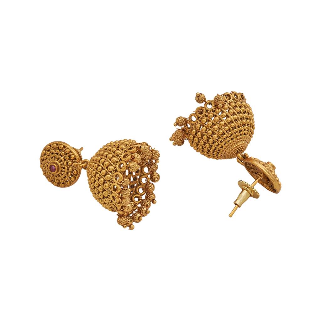 Kushal'S Fashion Jewellery Ruby Gold-Plated Ethnic Antique  Jhumkas -167520 : 405898