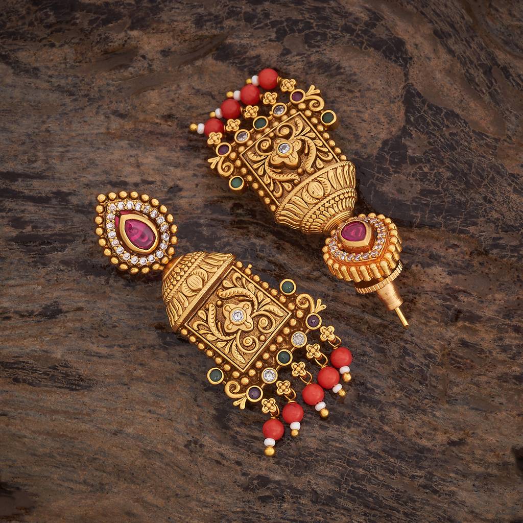 Ruby-Green Gold-Plated Ethnic Antique Drops-433485 : 433485