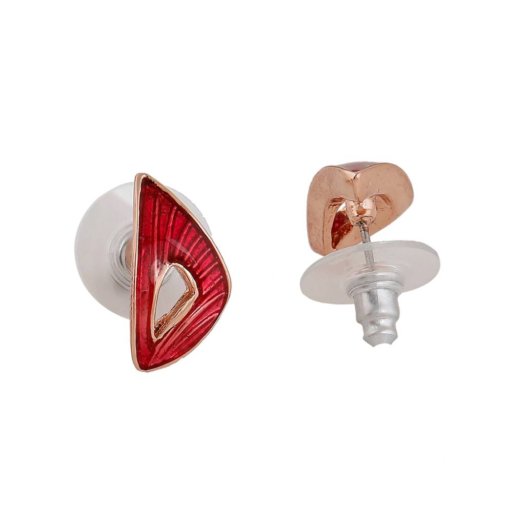 Estele Rosegold Plated Classic Patterned Stud Earrings With Red Enamel For Women : 741704-RGER