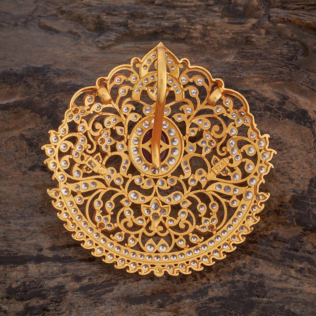 Gold-Plated Ethnic 925 Pure Silver Temple Pendant : 426597