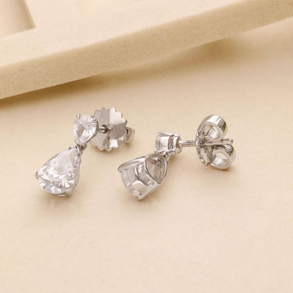 Teardrop Cz Drop Earrings In 925 Silver : SE_000560