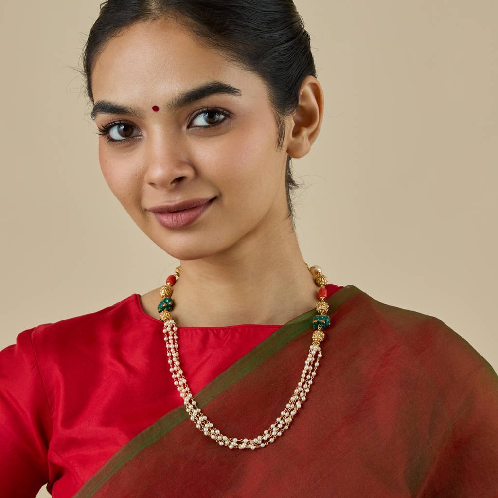 Kushal'S Fashion Jewellery Green Gold-Plated Ethnic Antique Chain-181008 : 439876