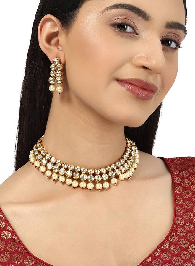 Kundan Gold Plated Necklace Set-Krbom20073 : 8905124437898