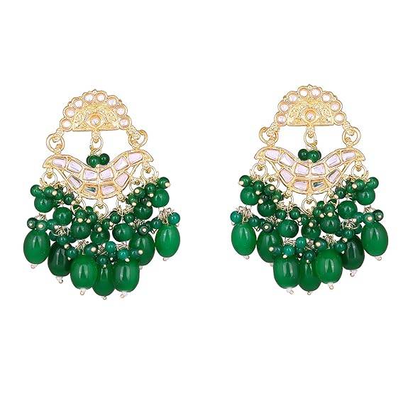 Estele Gold Plated Elegant Designer Gehena Drop Earrings With Green Beads For Women : PJ-012-IGGNER