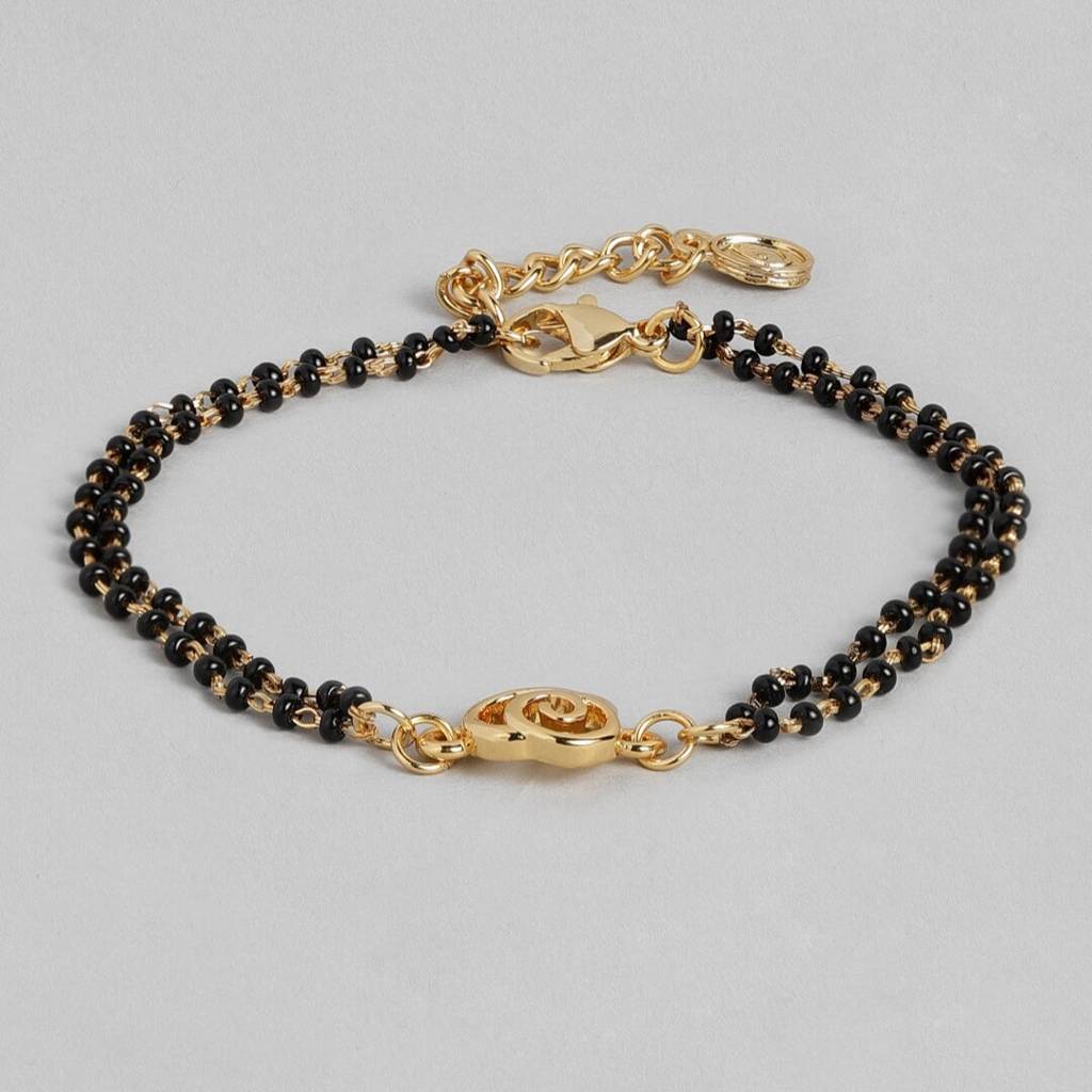 Estele Gold Plated Floral Shaped Bracelet With Black Beads For Women : 101936BR