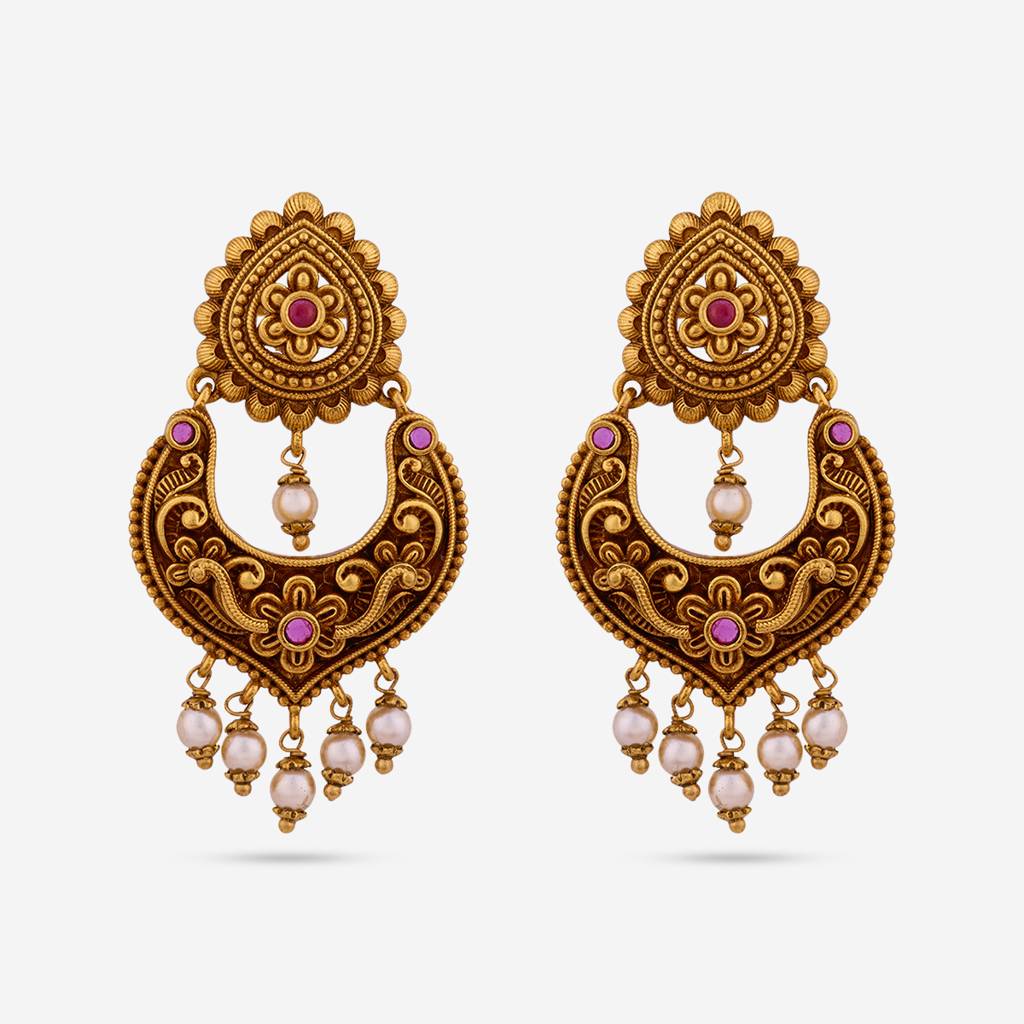 Kushal'S Fashion Jewellery Ruby Gold-Plated Antique Chandbali Earrings-448700 : 448700