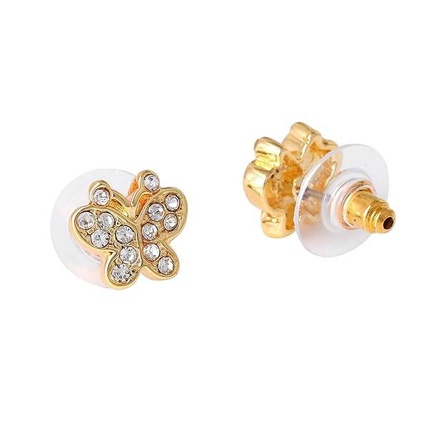 Gold Plated Sparkling White Crystals Adorned Simple Butterfly Design Stud Earrings For Girls : 346703-2NIGER