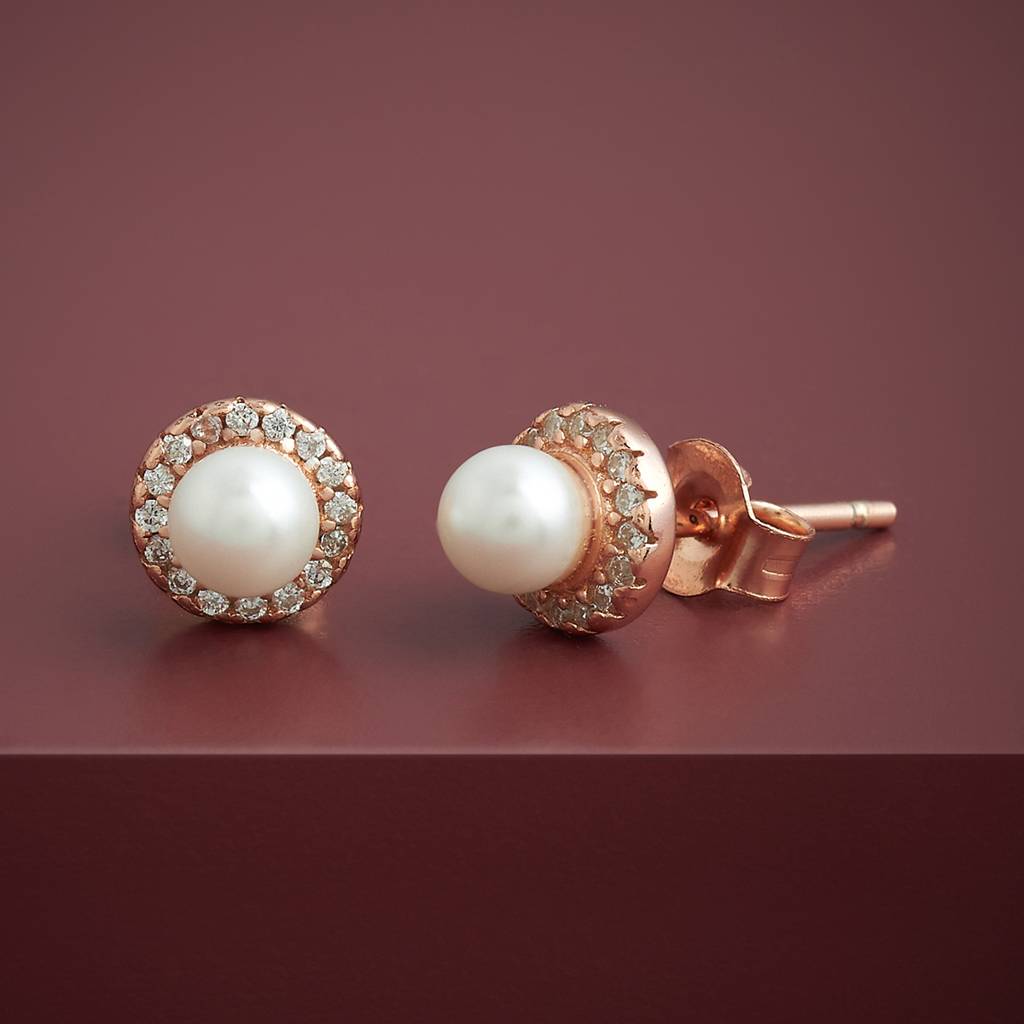 Kushal'S Fashion Jewellery Pearl Plated Synthetic & Zircon 92.5 Sterling Silver Studs-183317 : 437788