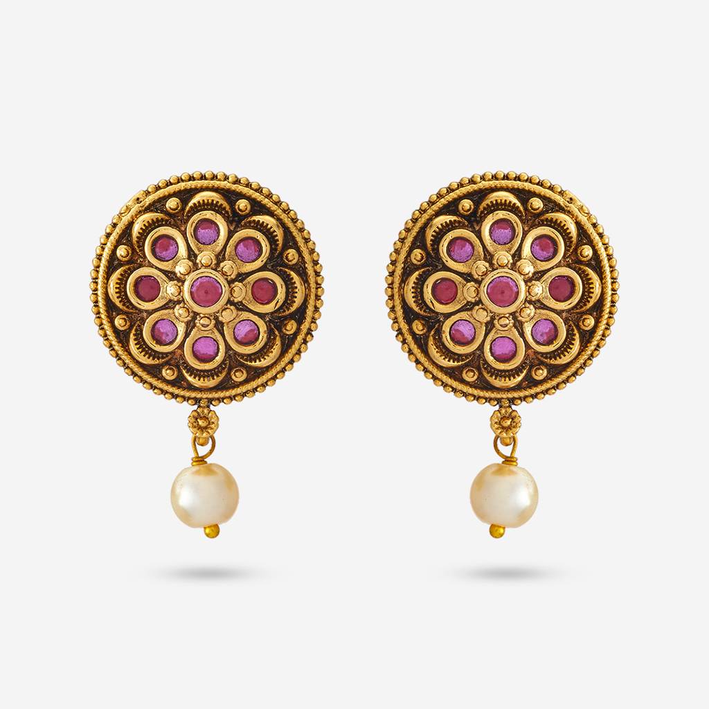 Kushal'S Fashion Jewellery Ruby Gold Plated Ethnic Antique Studs-188084 : 447770