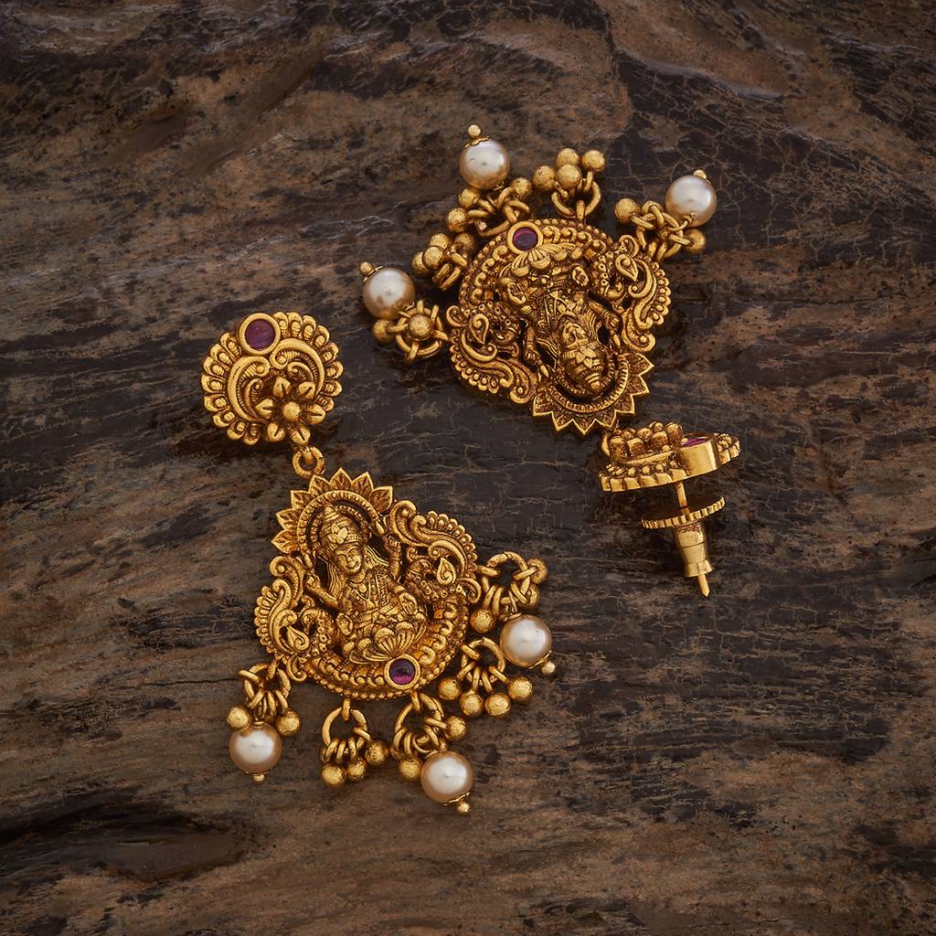 Kushal'S Fashion Jewellery Ruby Gold-Plated Ethnic Antique Earring Drop Earrings-185683 : 442861