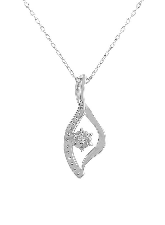 925 Sterling Silver American Diamond Leaf Pendant With Chain : 8905124441482