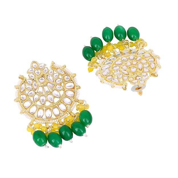 Estele Gold Plated Beautiful Gehena Drop Earrings With Yellow & Green Beads For Women : PJ-010-IGYLGNER