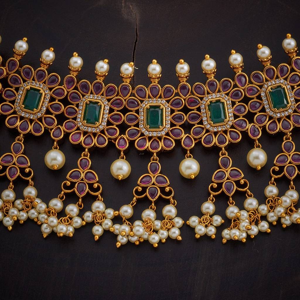 Kushal'S Fashion Jewellery Ruby-Green Gold-Plated Ethnic Antique Jewellery Set-153190 : 406347