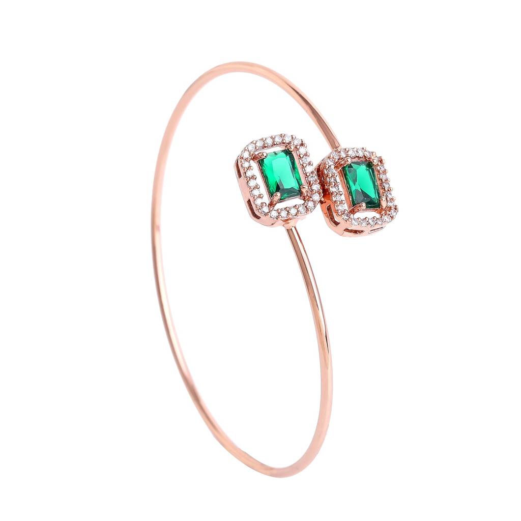 Estele Rosegold Plated Gorgeous Square Designer Lightweight Cuff Kada Bracelet With Green American Diamonds Fo : AD-091-RGGNBR