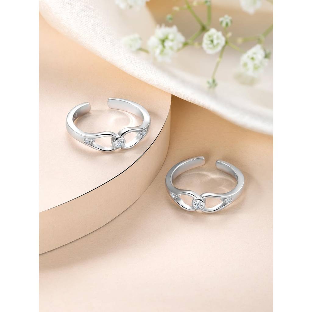 925 Sterling Silver Cubic Zirconia Studded Adjustable Toe Ring Stylish Bichiya Gift For Women : PF18TR01S