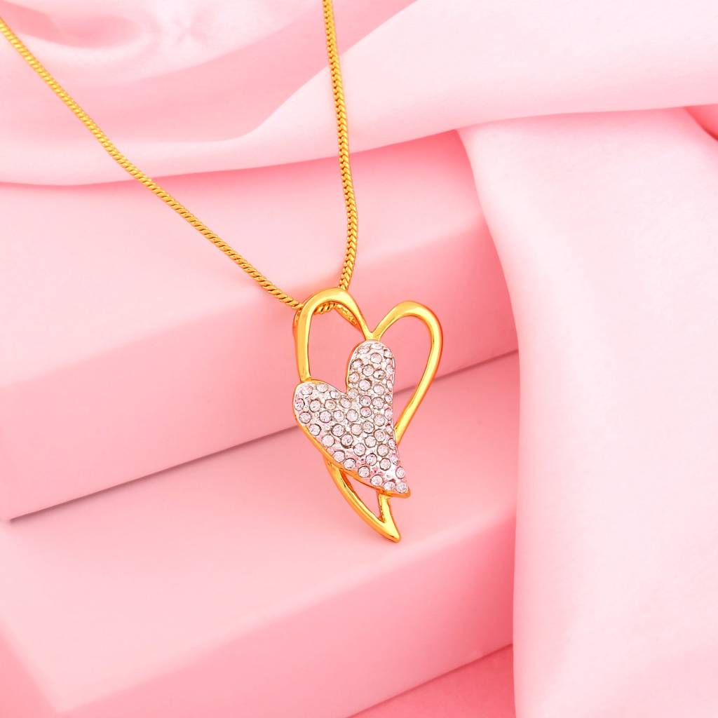 Estele Gold & Rhodium Plated Dual Heart Charm Pendant With White Crystals For Girl & Women : 823PENDANT
