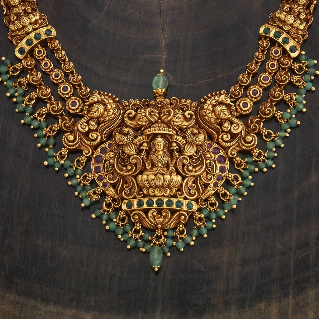 Kushal'S Fashion Jewellery Ruby-Green Gold-Plated Ethnic Antique Jewellery Set -433521 : 433521