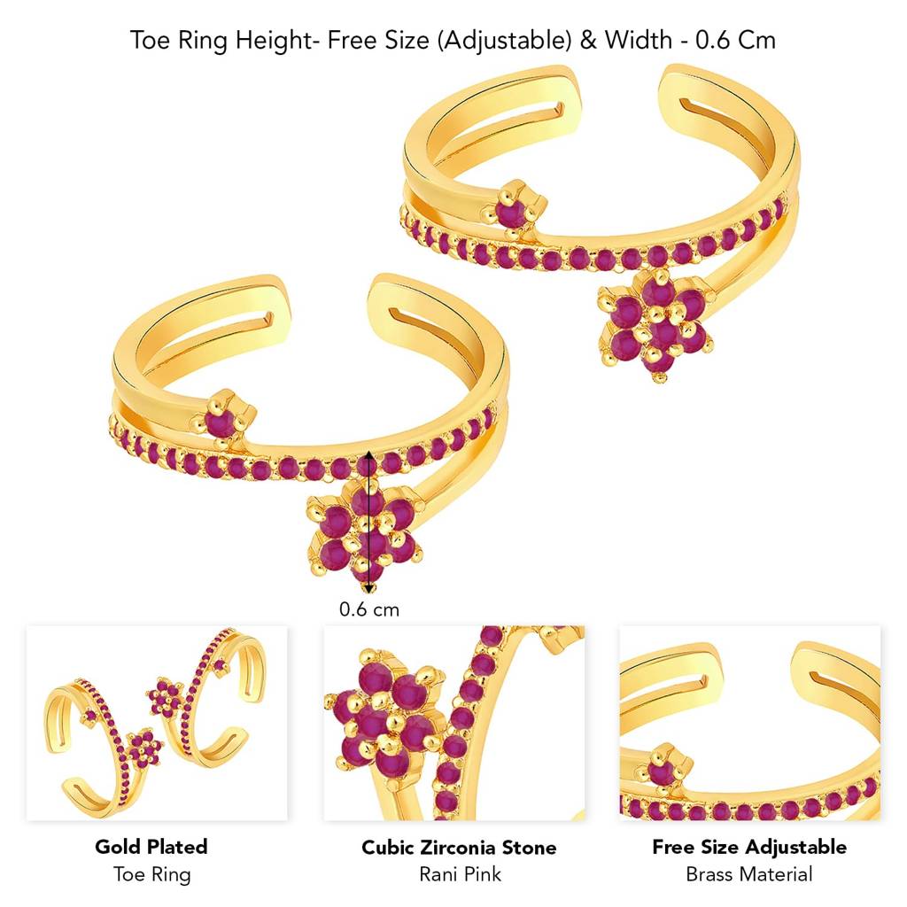 Cubic Zirconia Studded Fancy Toe Ring Adjustable Bichiya Stylish Fashion Jewellery Gift For Women-Pf30Tr34 : PF30TR34RP