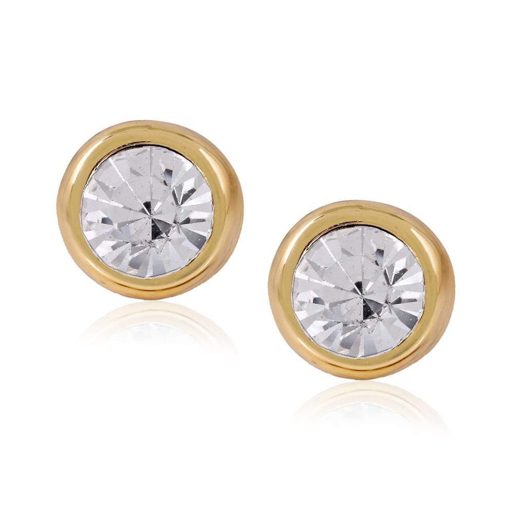 Estele Gold Plated Circular Small Stud Earrings With White Crystal For Girls & Women : 347703AER