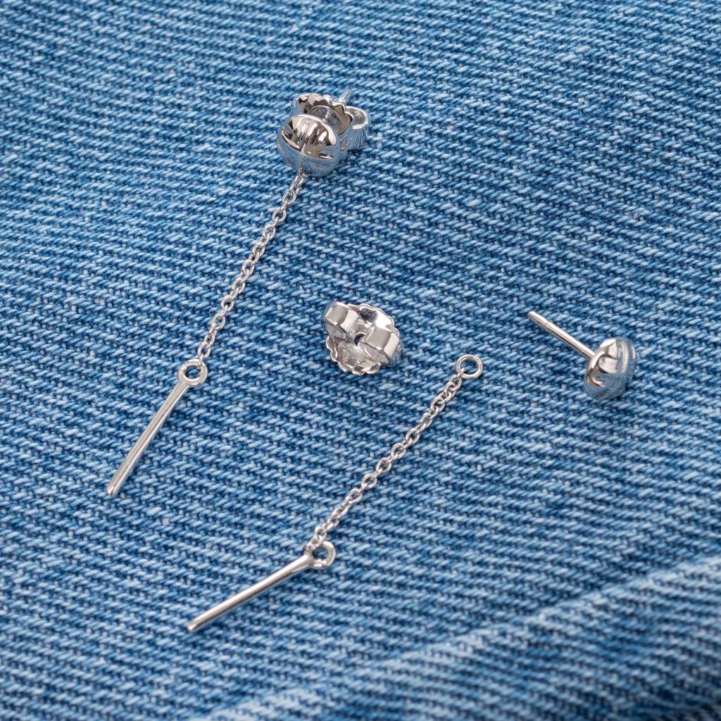 925 Silver Drop Dangle Earrings | 2-In-1 Removable Chain Bar Earrings Gift : SE_000686