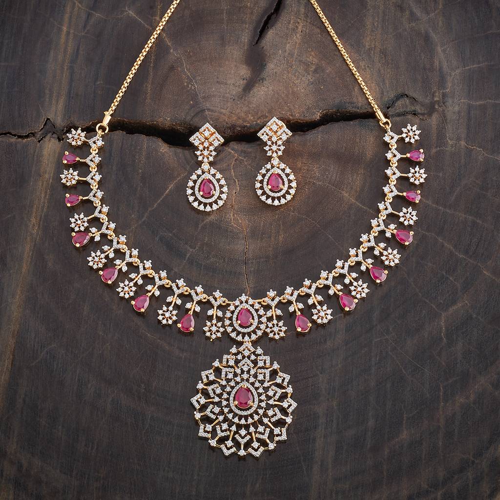 Kushal'S Fashion Jewellery Gold-Plated Ruby Stone Studded & Zircon Necklace Jewellery Set-177073 : 424450