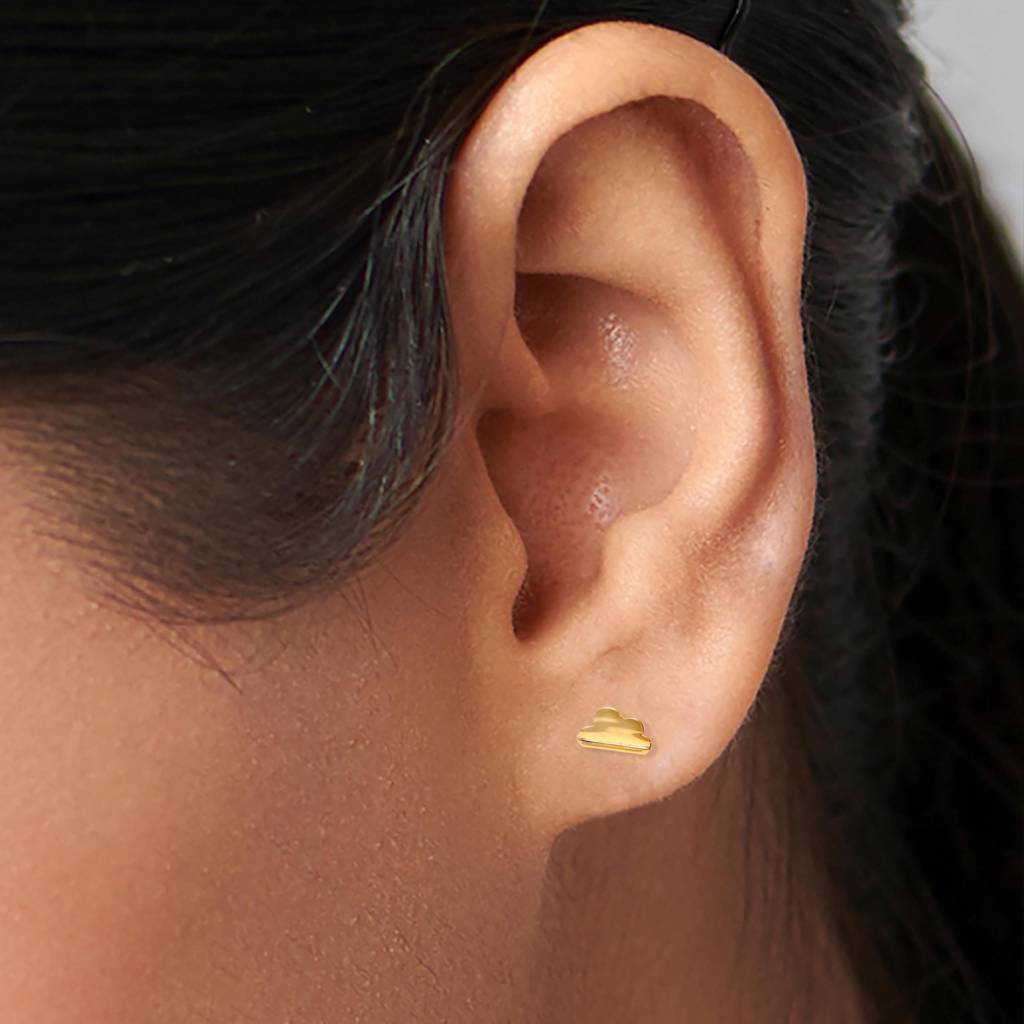 925 Silver Cloud Stud Earrings | Cute Gold Finish Minimalist Earrings For Girls : SE_000659