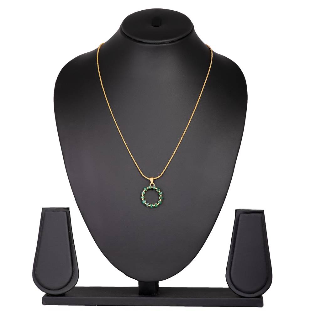 Estele Gold Plated  Cz Trendy Circular Pendant With Green Crystals For Women : AD-038BG-GNPENDANT