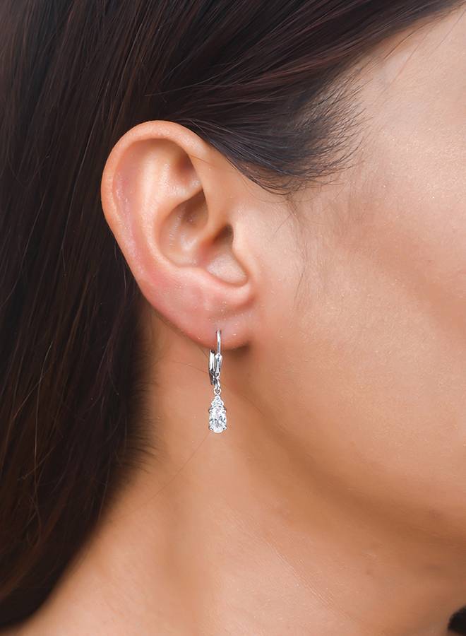 925 Sterling Silver Cz Drop Earrings With White Stone : 8905124441369