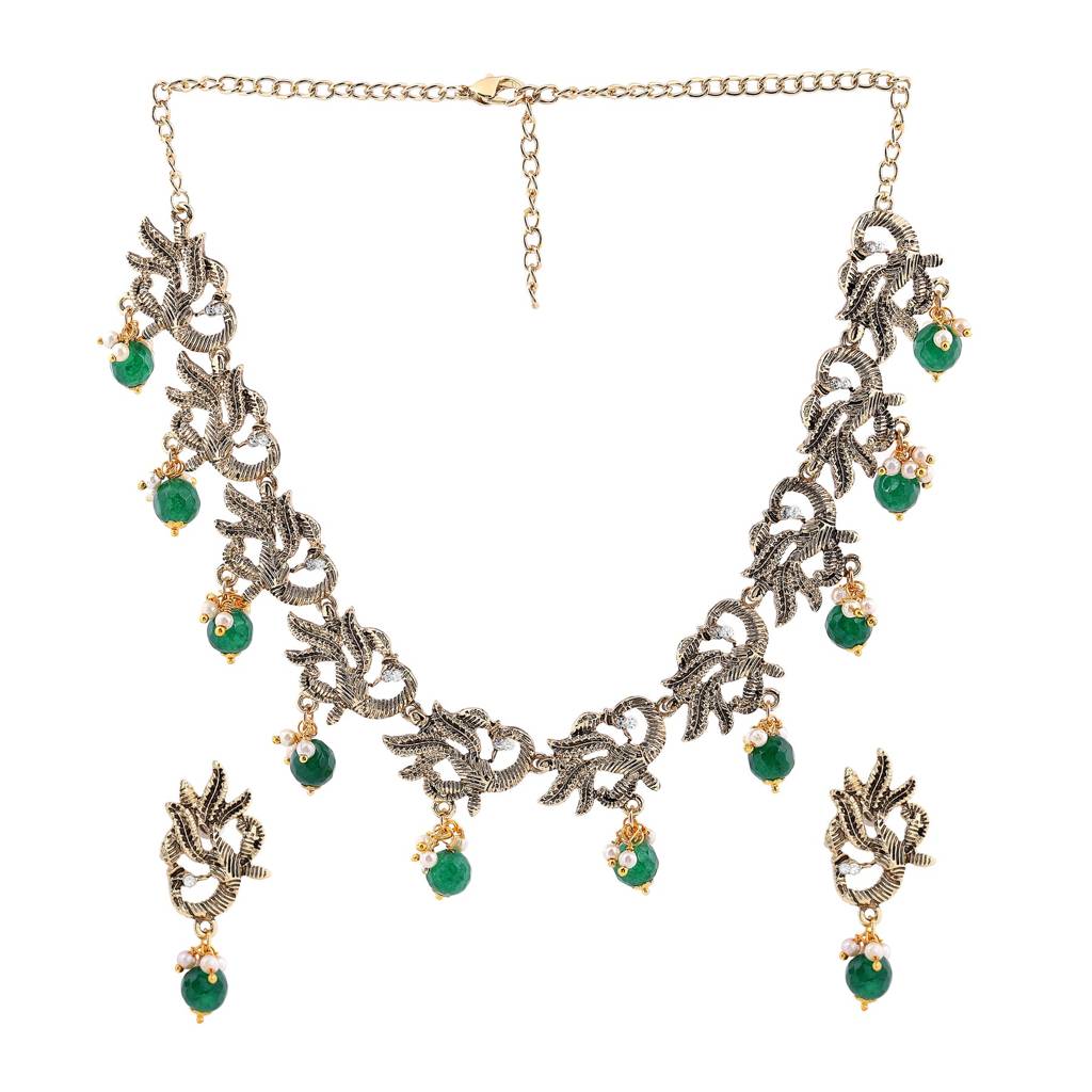 Estele Gold Plated Antique Peacock Designer Choker Necklace Set With Pearl For Women : 10008-IGNKER