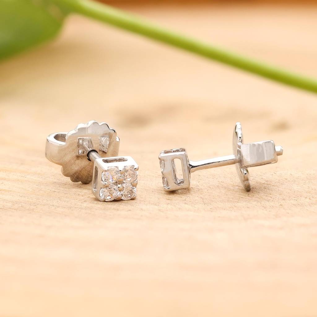 925 Silver Square Cz Cluster Stud Earrings Â Sparkling Dainty Jewelry Gift : SE_000612