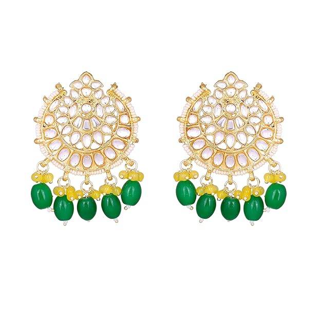 Estele Gold Plated Beautiful Gehena Drop Earrings With Yellow & Green Beads For Women : PJ-010-IGYLGNER