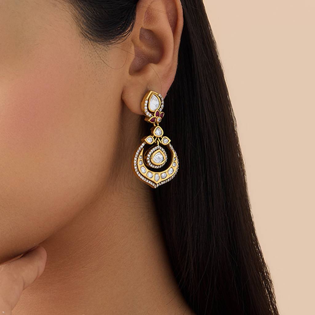 Kushal'S Fashion Jewellery Ruby Victorian-Plated Ethnic Kundan Drop Earrings-423824 : 423824