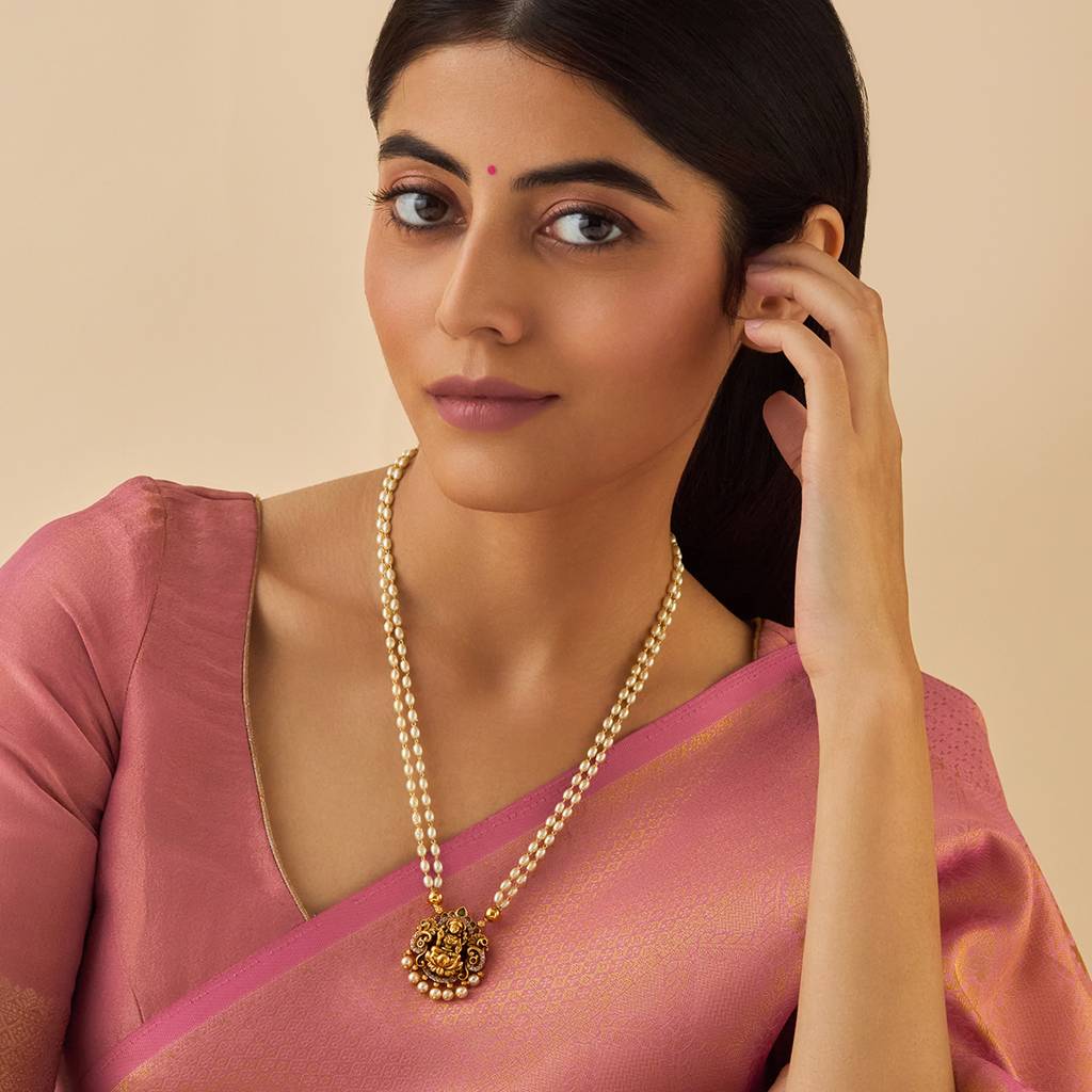Kushal'S Fashion Jewellery Ruby-Green Gold-Plated Festive Antique Necklace-176984 : 424281