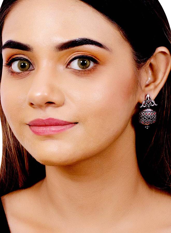 Arabian Nights Antique Lamp Designed Silver Brass Earrings : 8905124424423