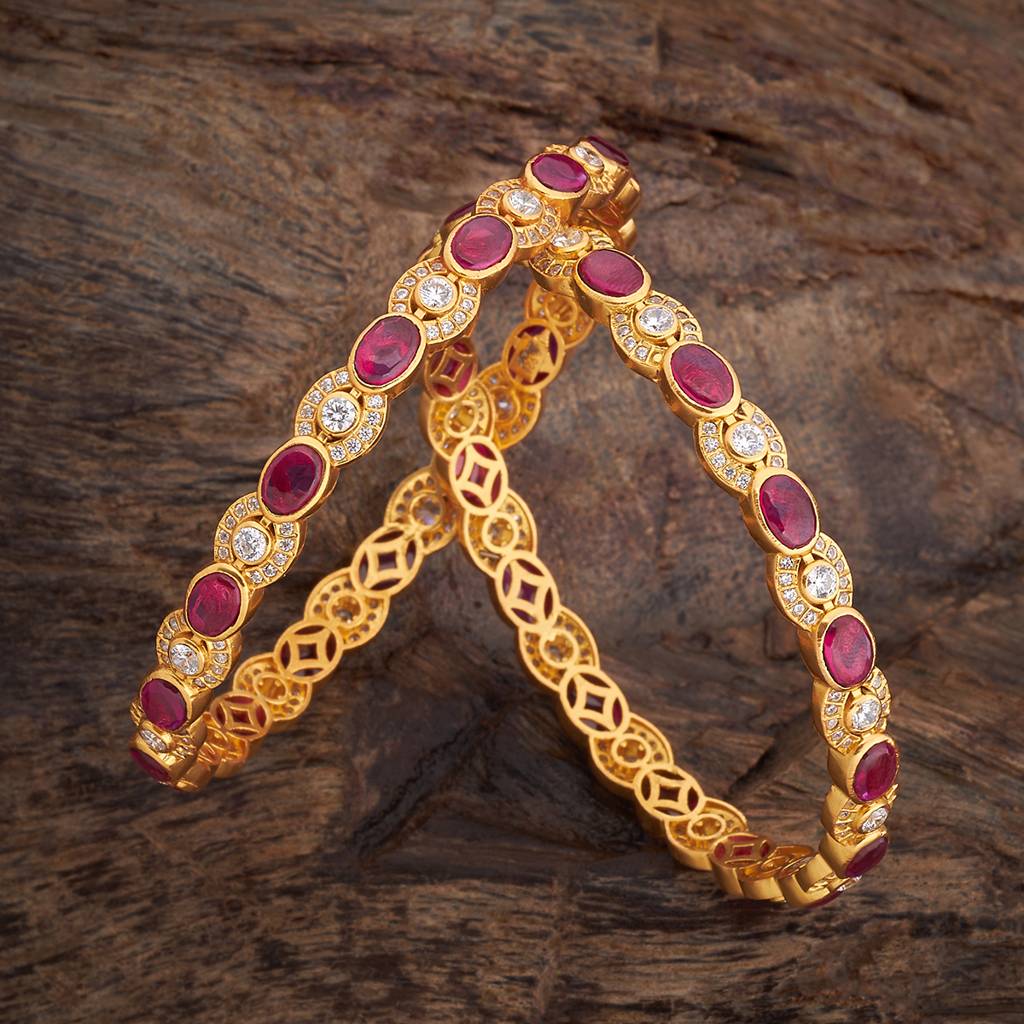 Kushal'S Fashion Jewellery Women Ruby Gold-Plated 92.5 Pure Silver Temple Bangle : 429926