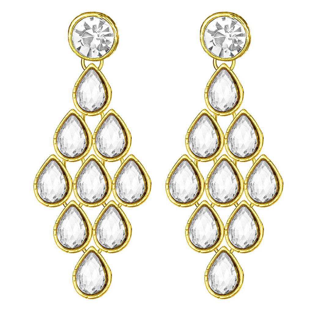 Gold Plated Kundan Long Necklace Earring Indian Traditional Jewellery Set For Women Girls-Pf24N16 : PF24N16G