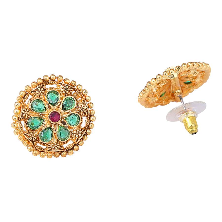 Estele Gold Plated Floral Designer Matte Finish Stud Earrings With Multi-Color Crystals For Women : AD-116714-IGMCER