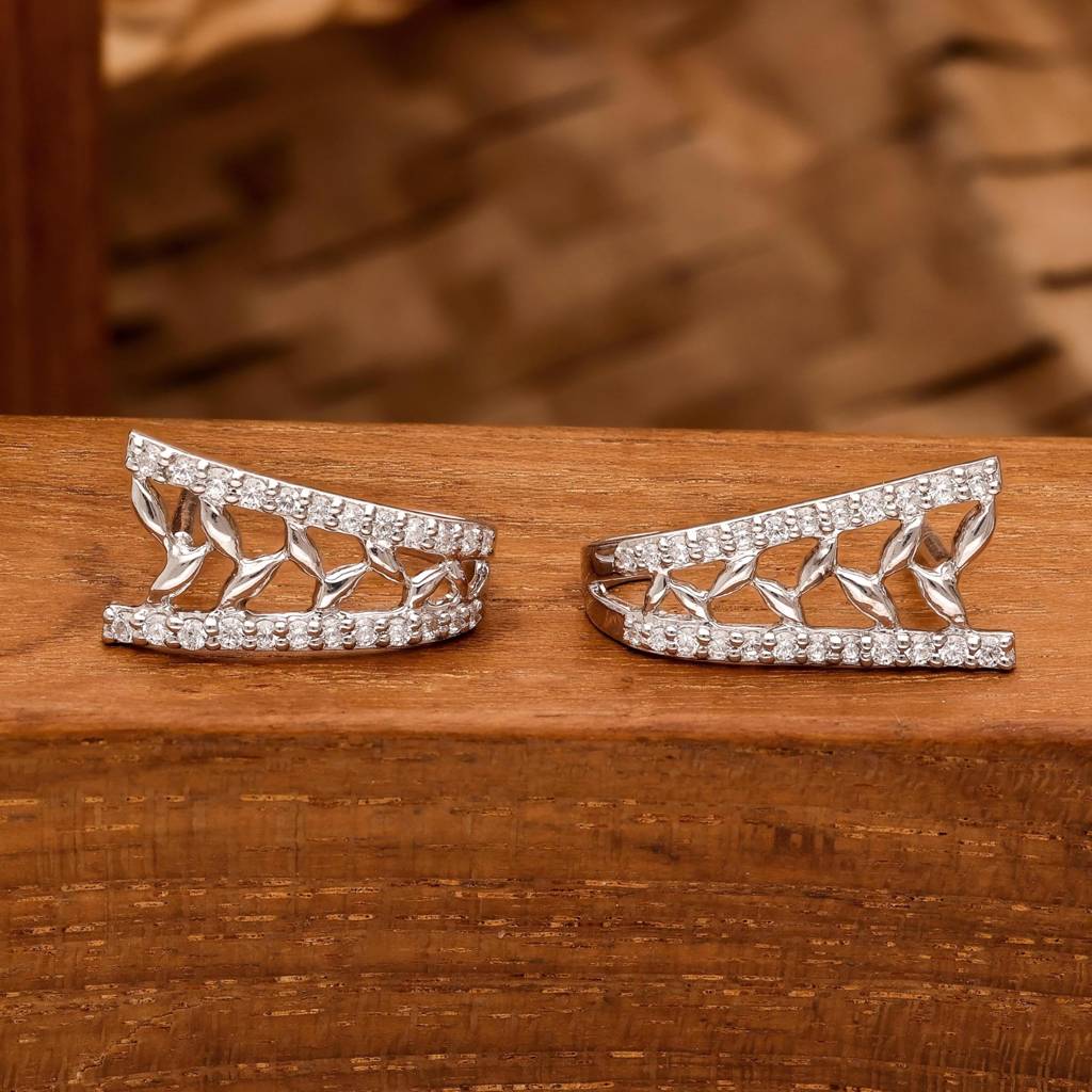 925 Silver Leaf Design Hoop Earrings | Nature Openwork Jewelry : SE_000880
