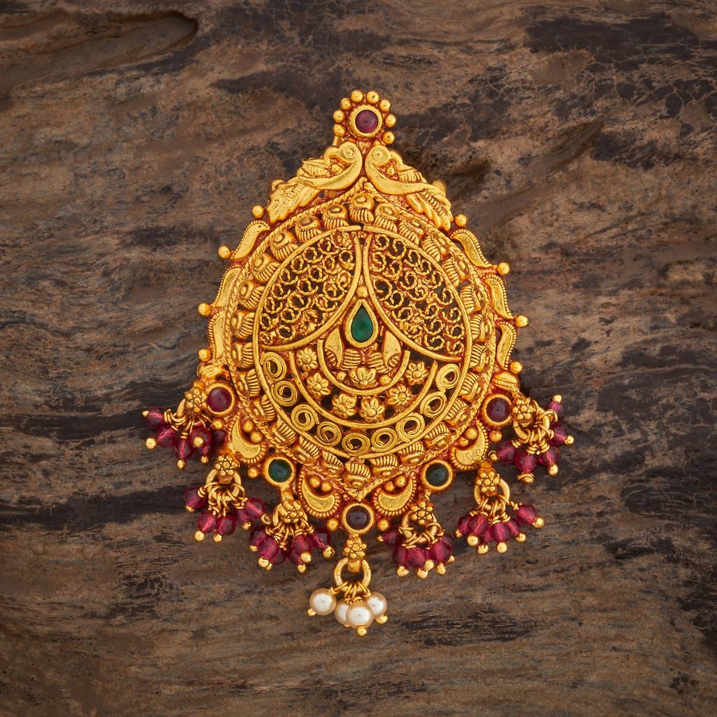 Kushal'S Fashion Jewellery Ruby-Green Gold-Plated Ethnic 92.5 Pure Silver Temple Pendants-177661 : 425895